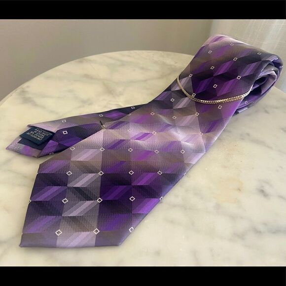 Pierre Cardin Purple Plum Bespoke Geometric Tie - Picture 1 of 14